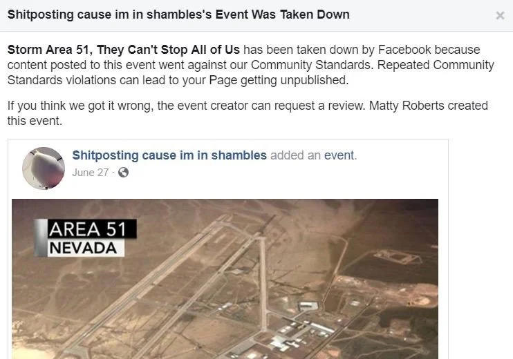 Facebook deleta invasão à Àrea 51