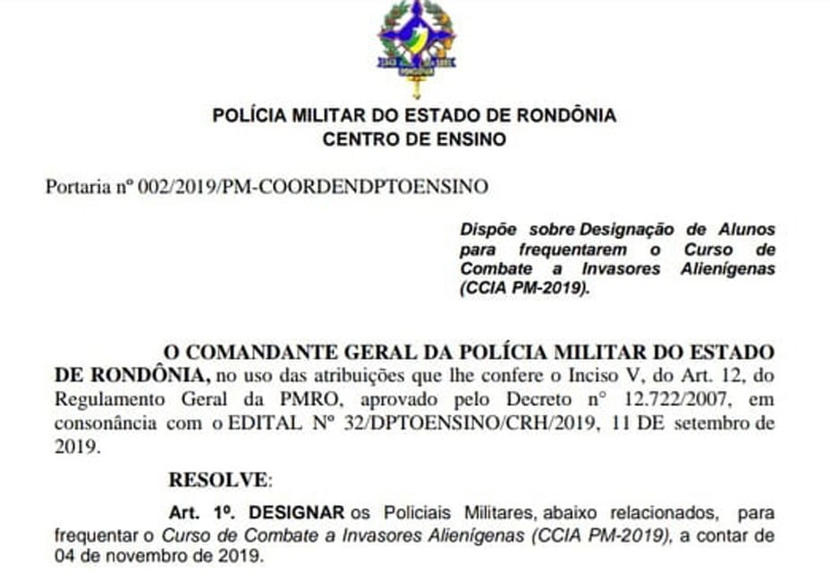 Curso de combate a alienígenas em Rondônia