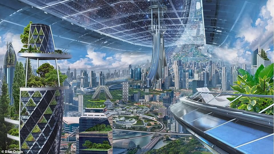 Os habitats espaciais de Jeff Bezos planejados para abrigar um trilhão de pessoas 1 Os habitats espaciais de Jeff Bezos planejados para abrigar um trilhão de pessoas