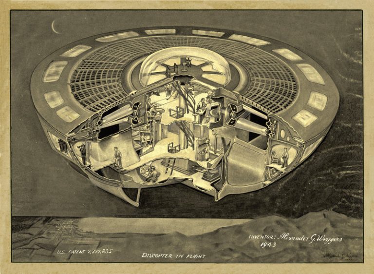 Um recorte do Discopter, o disco voador de Alexander Weygers. Foto: Fundação Weygers
