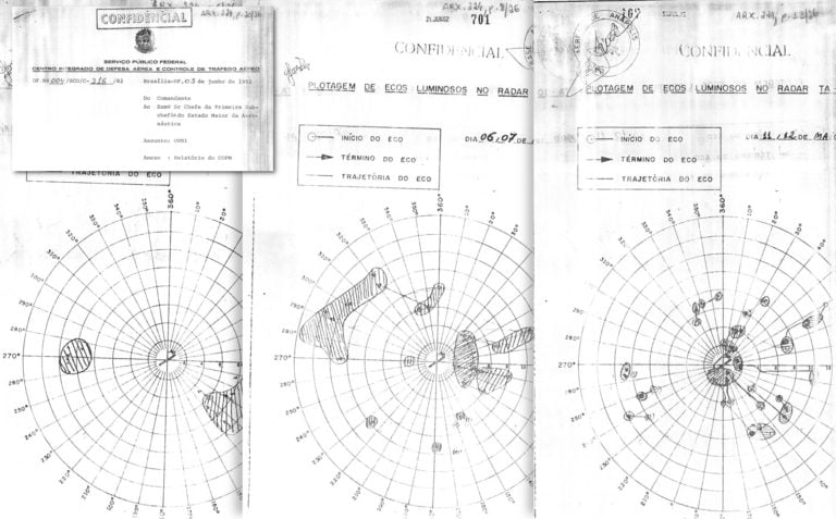 Croquis ilustrando o rastreamento de objetos anômalos na região de Anápolis nos radares em abril e maio de 1982: a invasão de óvnis não aconteceu apenas em maio de 1986