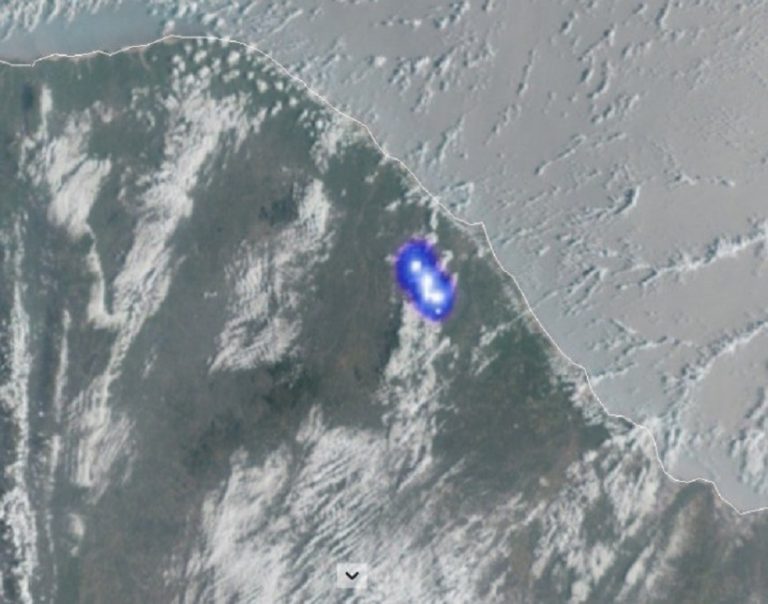 Satélite registrou provável local de reentrada e explosão de meteoro no Ceará. (Imagem: Rede Bramon)
