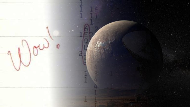Sinal Wow em montagem sobre Concepção artística de Próxima Centauri B (ESO/M. Kornmesser - https://www.eso.org/public/images/ann16056a/)