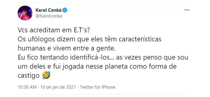 Karol Conká: “Eu realmente acredito em ETs, e tem gente que acha que sou louca”