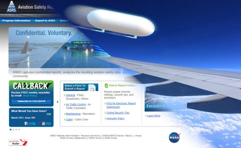 ASRS, banco de dados de relatórios mantido pela NASA contem encontros de pilotos com óvnis (Foto: montagem/site ASRS)