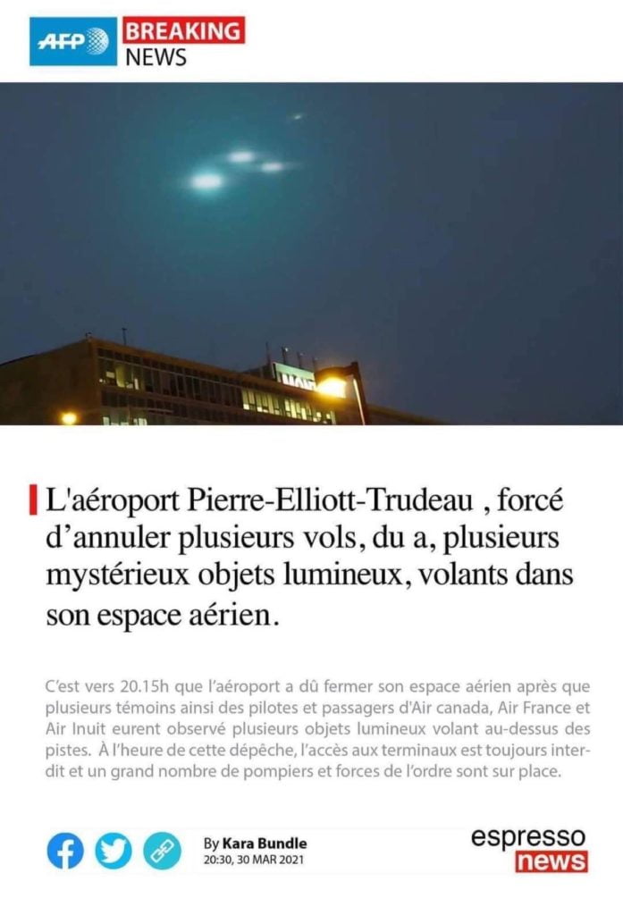 Óvni sobrevoa aeroporto no Canadá e se divide em três
