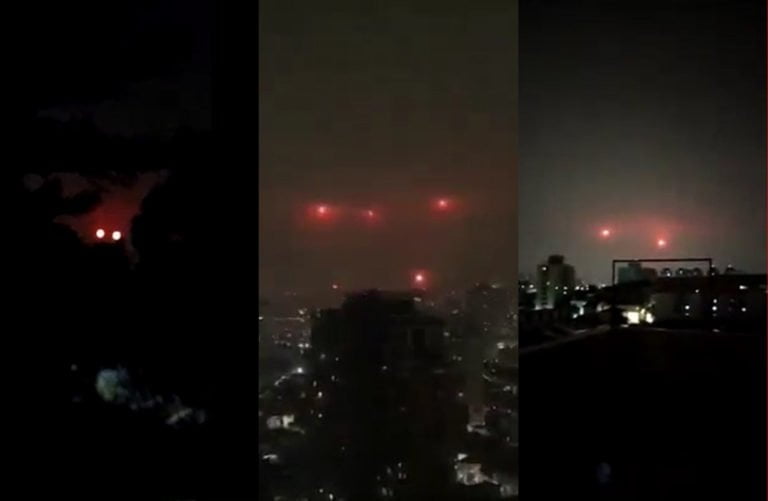 Bolas de luz vermelhas sobre o céu de São Paulo a partir de três pontos de vista diferentes. (Imagens Reprodução - Redes Sociais)