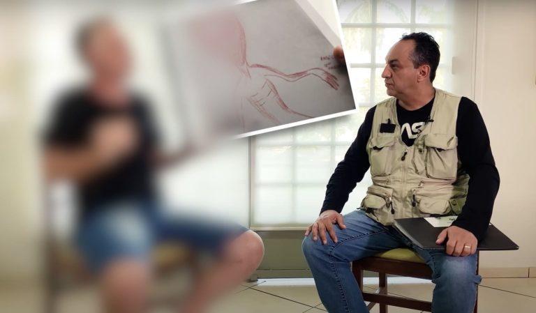 Ex-recruta, à esquerda, entrevistado pelo pesquisador Edison Boaventura. Depoimento inédito traz revelação bombástica sobre o Caso Varginha (Reprodução Canal Enigmas e Mistérios)