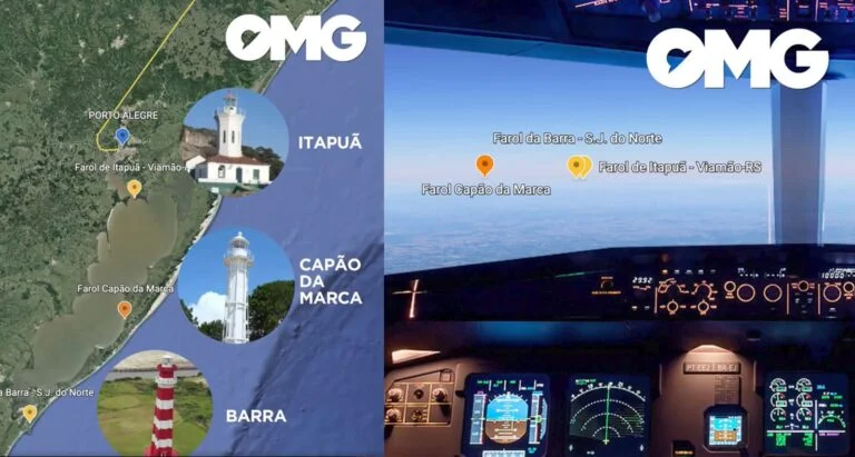 Pesquisador levanta a possibilidade de faróis marítimos serem responsáveis por avistamentos em voos (montagem/reprodução - OMG/Youtube)