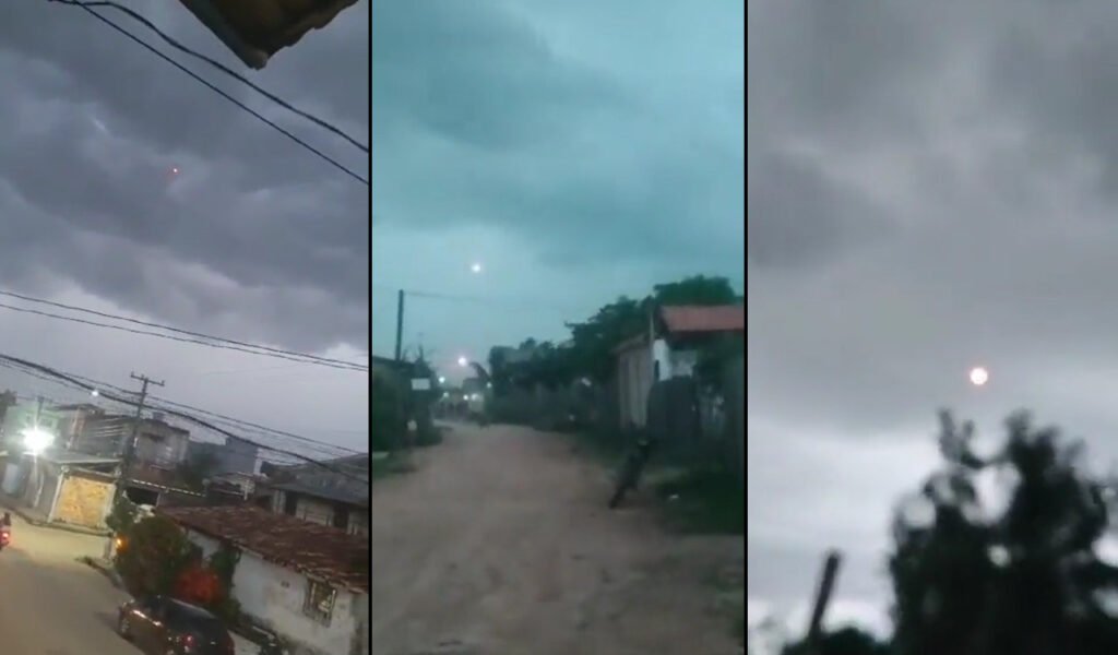 Luzes nos céus assustam moradores de Cametá, no Pará. Óvnis? 1 Montagem com captura de imagem dos três vídeos da luzes de Cametá (PA). (Crédito: Redes Sociais)