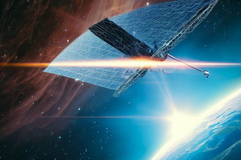 Representação artística de uma vela solar, criada por inteligência artificial