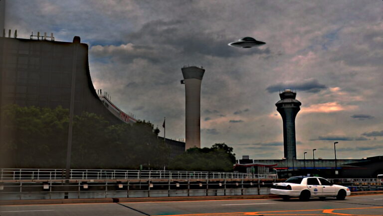Ilustração sobre o incidente em O'Hare (Montagem sobre foto de panoramio - Wikimedia - CC3.0)