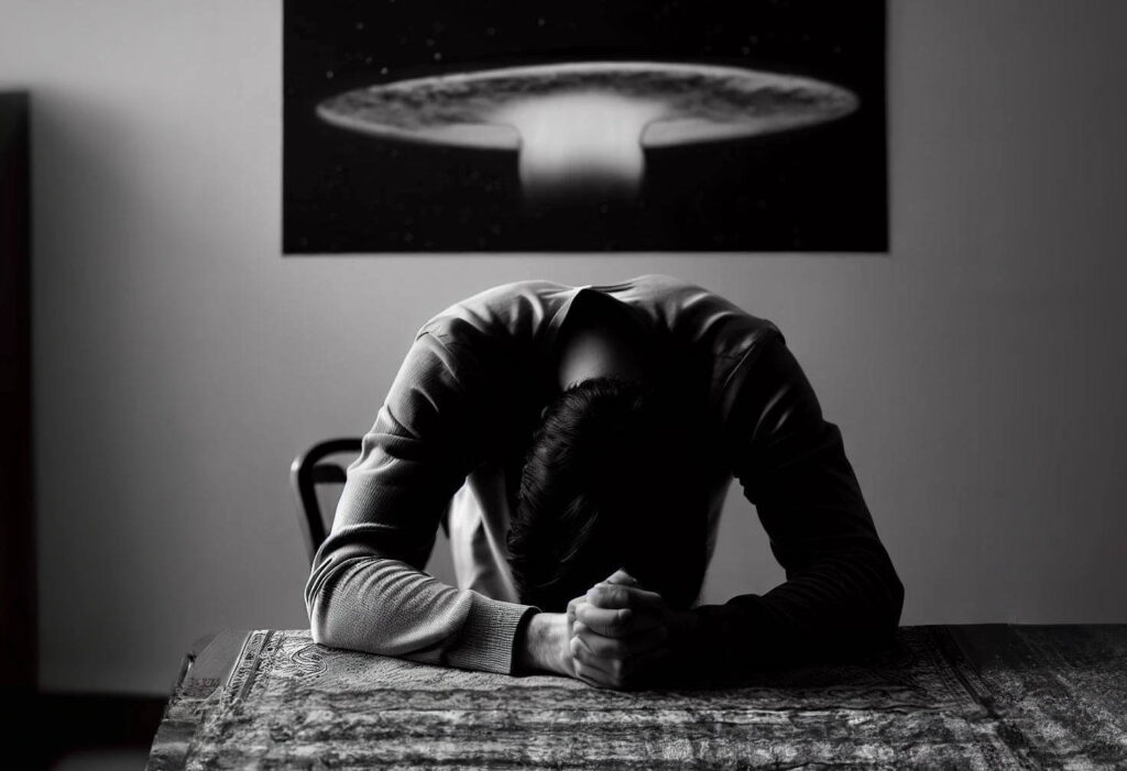 UFO Crônica: O Ministério dos Estudos do Desconhecido alerta 1 Ilustração: paciente acometido por Abducansaço (Portal Vigília - Dall-E 2)
