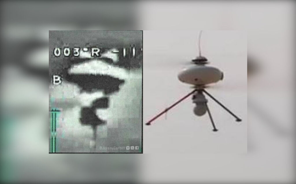 UFO interceptado pela RAF: imagem real ou farsa? 1 Comparação do UAP de Corbell (esquerda) com o VTOL UAV IT180. Crédito: reprodução e recorte de post por Steven Greenstreet