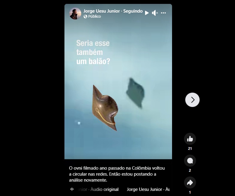 Comparativo do suposto OVNI de Antioquia com um balao de mylar comum Reproducao Jorge Uesu