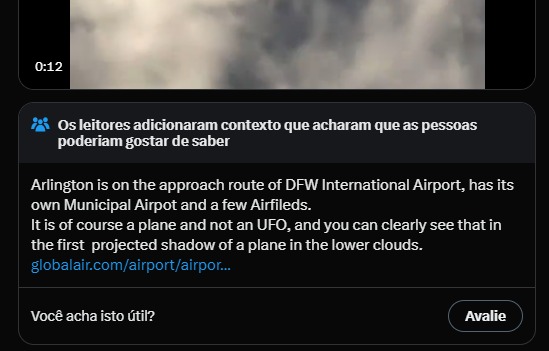 Mistério durante eclipse solar: OVNI ou... apenas uma sombra? 2 Ferramenta de fact-checking do próprio X (antigo Twitter) dá alerta aos leitores da postagem: é sombra!