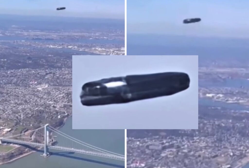 Vídeo mostra OVNI incrível durante voo sobre Nova Iorque 1 UFO metálico capturado em vídeo por passageiro de voo entre Nova Iorque e Flórida (Reprodução/Reddit)