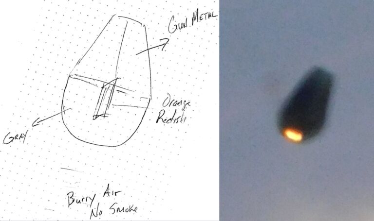 Comparação entre o desenho feito à mão por piloto que relatou o UFO Apollo e a imagem de Albuquerque (Fontes AARO_B.E.A.M.S.)