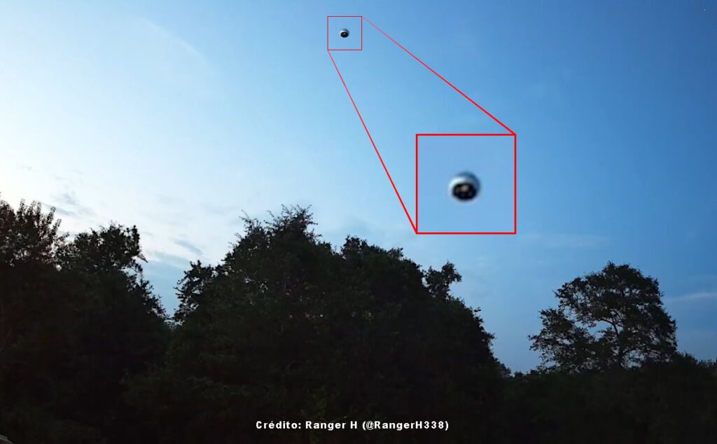 Esferas voadoras na Geórgia: manobras inusitadas de tecnologia alienígena? 1 Frame de registro em vídeo incrível de objeto esférico publicado pelo usuário que se identifica como 'Ranger H', no X.com (antigo Twitter). Crédito: Reprodução/RangerH/X.com