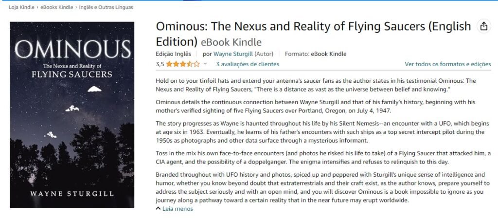 Foto falsa de UFO acidentado mostrada por diretor da MUFON gera polêmica 2 Livro Ominous The Nexus and Reality of Flying Saucers English Edition. Reproducao Amazon.com