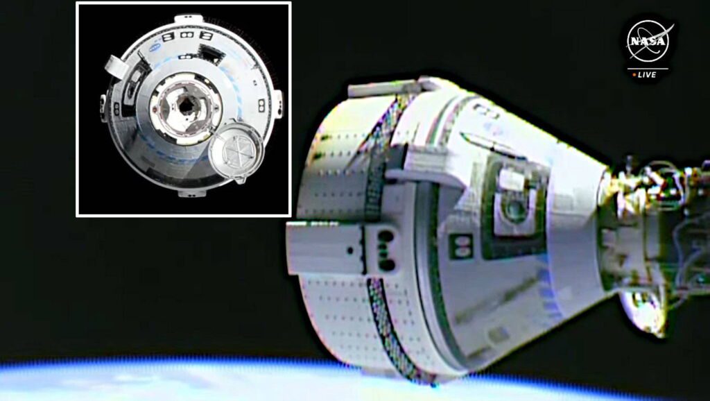 Starliner nave espacial construida pela Boeng para a NASA acopla com sucesso na Estacao Espacial Internacional levando tripulacao Reproducao NASA