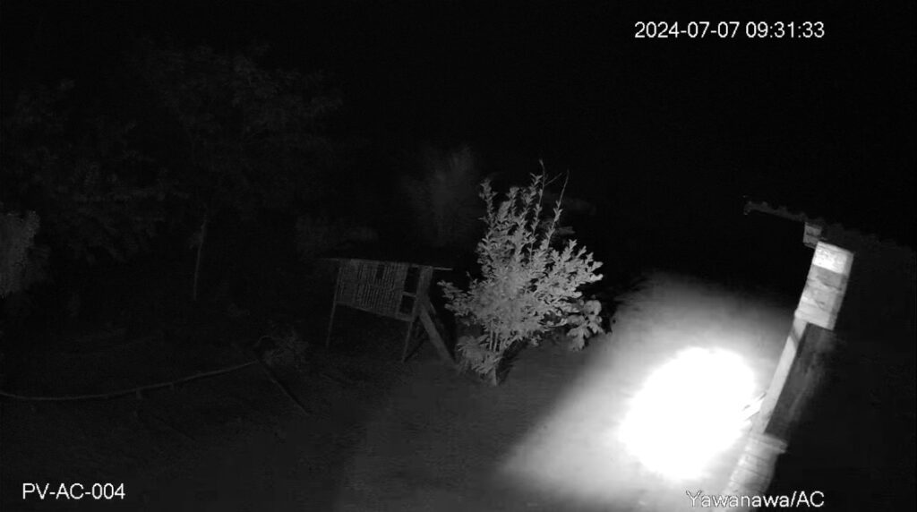 Frame de captura em vídeo de momento em que OVNI cria 'janela' luminosa de onde emerge segundo UAP, oval, que faz 'varredura' de luz no solo (cortesia Rony Vernet)