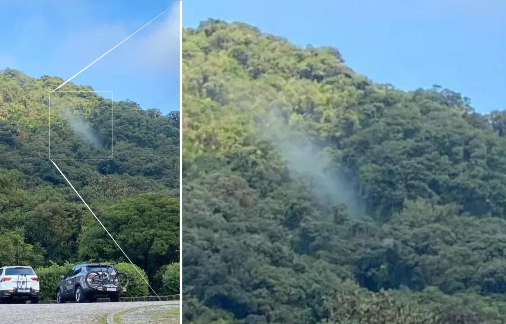 Testemunhas, Polícia e até o Corpo de Bombeiros conseguiram registrar a fumaça em Morretes. Mas não encontraram sinais de queda (Imagem - Corpo de Bombeiros)
