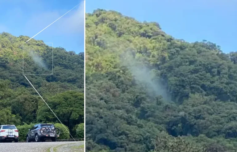 Testemunhas, Polícia e até o Corpo de Bombeiros conseguiram registrar a fumaça em Morretes. Mas não encontraram sinais de queda (Imagem - Corpo de Bombeiros)