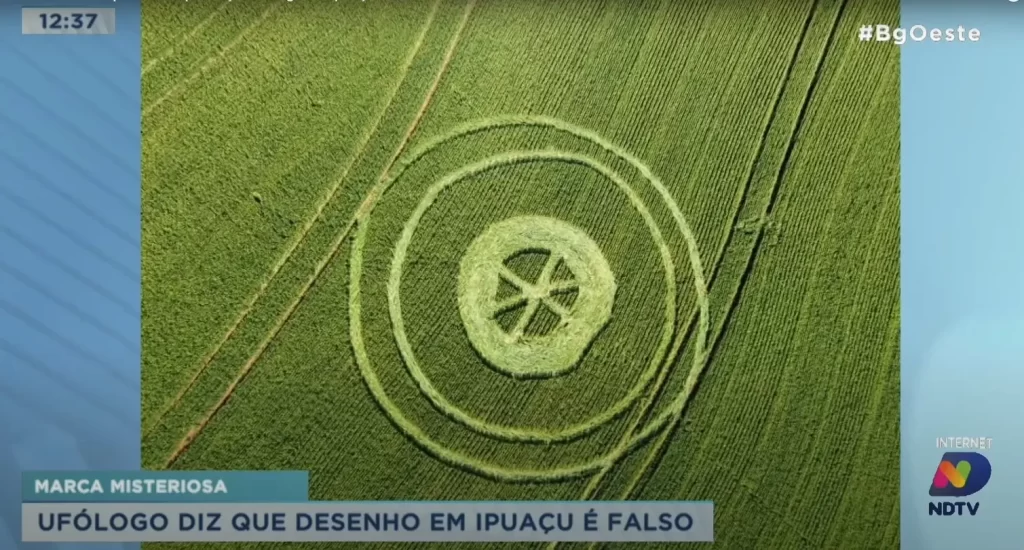 Fenômeno recorrente: em 2025, agroglifo volta a aparecer em Ipuaçu, SC 3 Desenho registrado em Ipuacu em setembro de 2023 ja havia sido considerado falso pela maioria dos Ufologos Reproducao NDTV Youtube