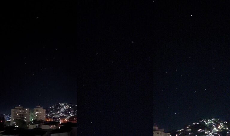 Três momentos do vídeo em Barreto (Niterói). Luzes se parecem com estrelas, mas se movem em trajetórias e velocidades diferentes (imagem cedida)