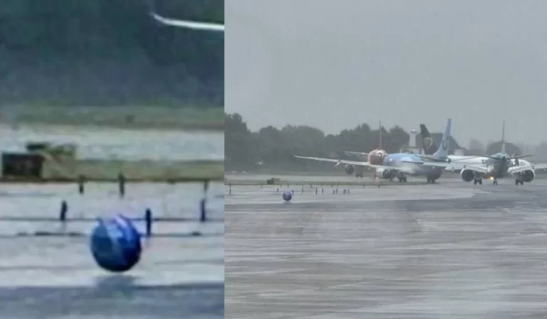 Um drone do tamanho de 'um carro pequeno' no meio da pista do aeroporto de Manchester, na Inglaterra. Real ou manipulação digital (Reprodução - Redes Sociais)