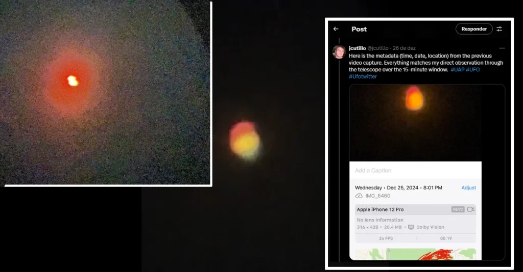 Astrônomo amador faz incrível registro de UAP em Gilford, New Hampshire 1 Em meio a onda de drones misteriosos nos EUA, astrônomo amador faz incrível vídeo de UAP em New Hampshire (Imagens: @jcutillo no X.com)