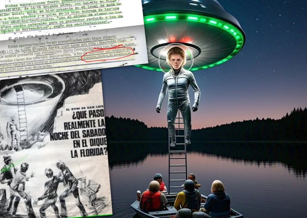 Um ser saindo de um disco voador assustou pescadores no Dique La Florida e documento mostra que Argentina reportou o caso aos EUA