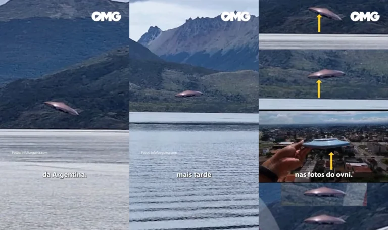 Especialista brasileiro garante que OVNI de Ushuaia foi inserido digitalmente nas imagens (Crédito - reprodução OMG com fotos InfoFueguina)