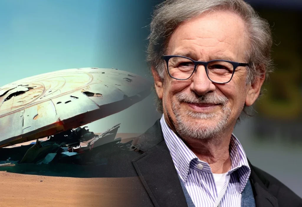 Steven Spielberg vai produzir 'Disclisure', novo nome de 'The Dish', em temática Ufológica (Montagem sobre foto de Gage Skidmore, Wikimedia.org)