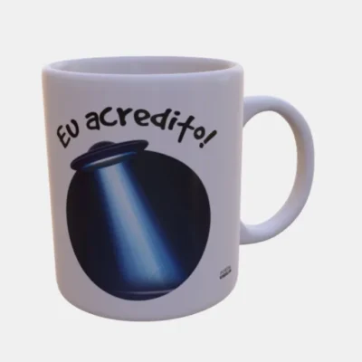 Caneca "Eu Acredito" - UFO/OVNI emitindo feixe de luz