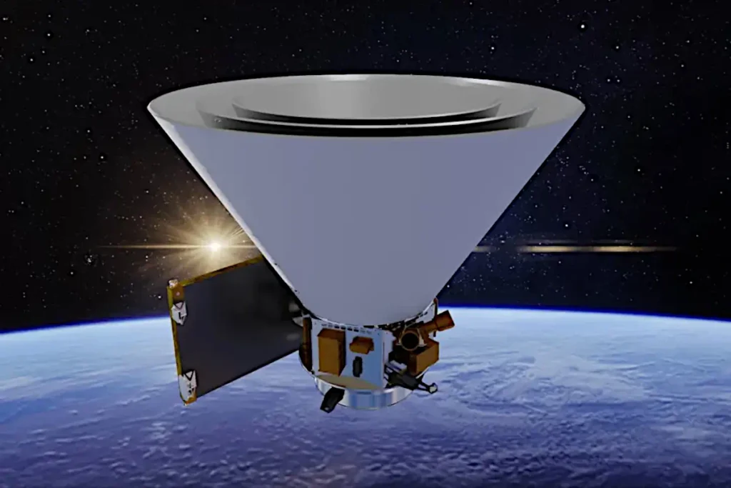 NASA se prepara para lançar o SPHEREx, novo telescópio que mapeará o céu completo 1 Concepção artística do telescópio espacial SPHEREx (Crédito: NASA/JPL-Caltech)