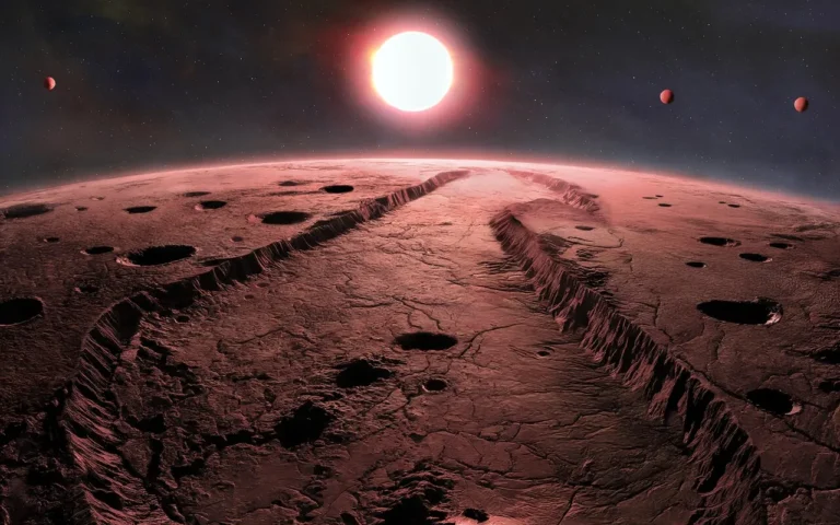Recriação artística da visão a partir de um dos quatro planetas descobertos em Barnard. Imagem: International Gemini Observatory/NOIRLab/NSF/AURA/P. Marenfeld