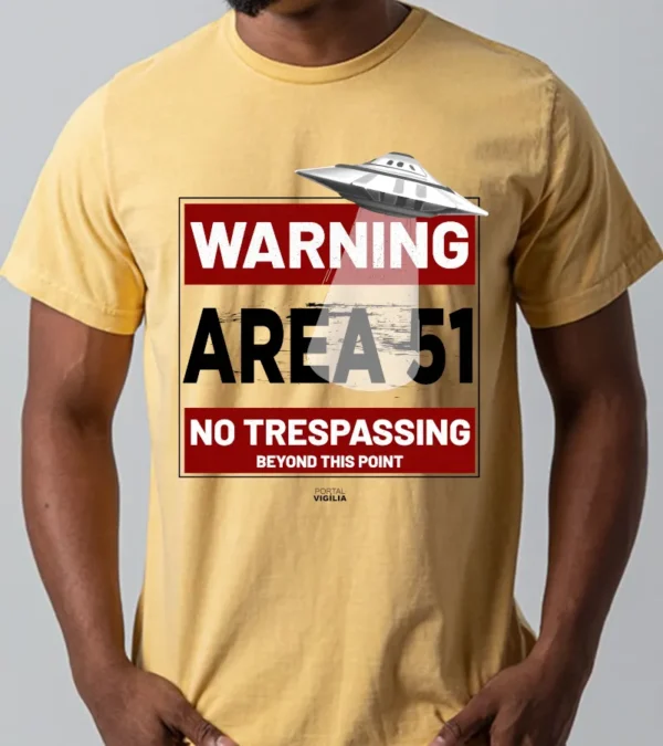 Camiseta Área 51, com alerta (warning) e UFO - Estonada
