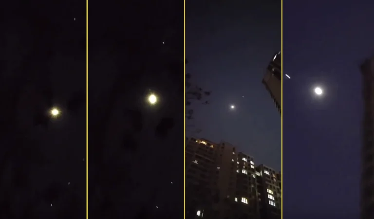 Objeto fortemente iluminado registrado em vídeo em Hebei, na China, província que abriga uma usina nuclear (reprodução: Redes Sociais)
