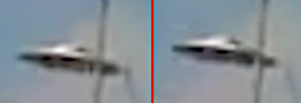 O misterioso vídeo do disco voador em Mingachevir, no Azerbaijão 5 Momentos em que o disco parece se sobrepor à antena (contraste e nitidez ligeiramente aumentados)