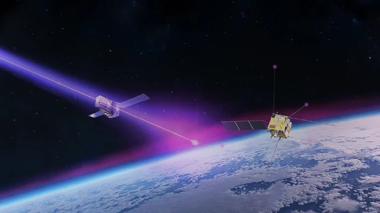 Concepção artística de uma explosão de raios gama atingindo a Terra a partir de uma estrela distante (ESA - European Space Agency)