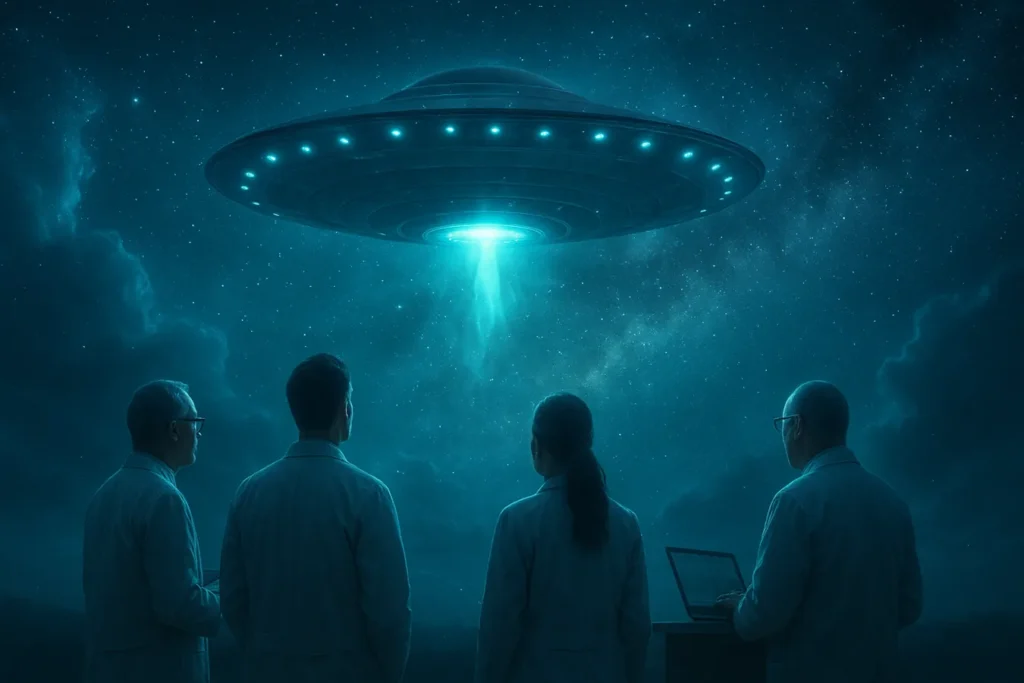 Estudo científico histórico propõe esforço geracional para desvendar UAPs 1 Cientistas defendem, em artigo revisado por pares, uma nova ciência geracional para pesquisar e desvendar a natureza dos UAPs (Ilustração por IA)