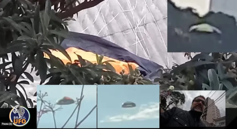 Sensação na Internet, desvendada pelo Brazil UFO: um paraquedas provavelmente liberado por um balão foi responsável por registro de OVNI do Sacomã (montagem com capturas do Pod Cast Brazil UFO - Youtube)
