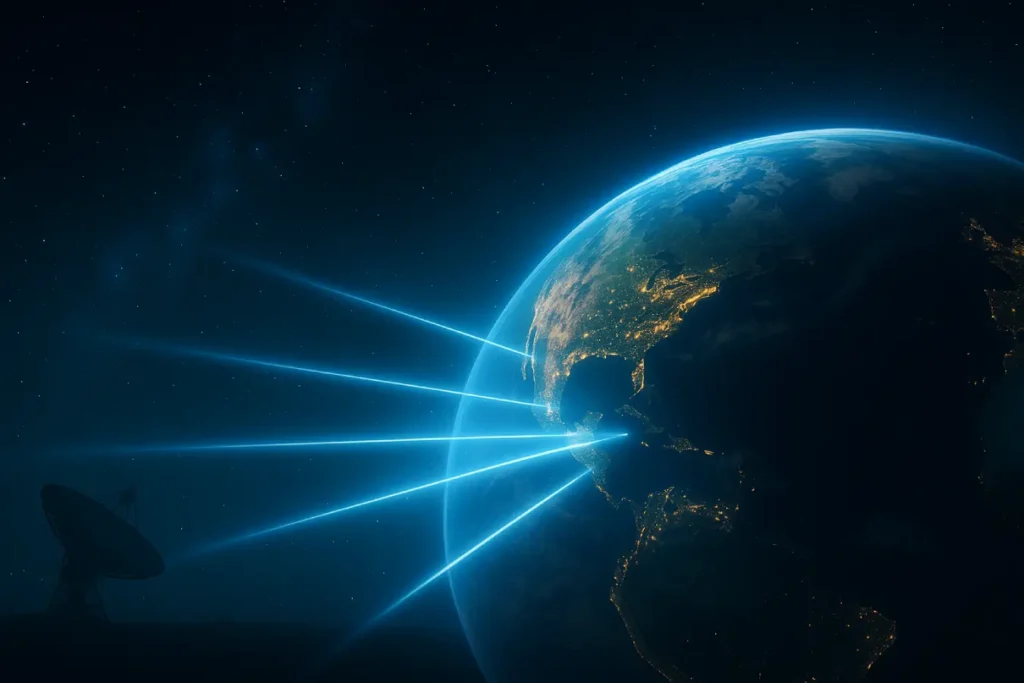 Radiação de radares terrestres pode estar revelando a existência da Terra a alienígenas 1 Radares da Terra podem estar entregando nossa localização a alienígenas, dizem cientistas (Iilustração gerada por IA)