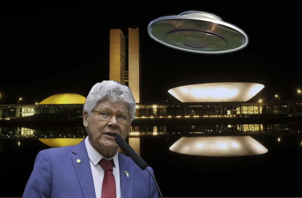 Chico Alencar critica ‘zona de silêncio’ das Forças Armadas sobre OVNIs em entrevista ao Portal Vigília 1 Foto montagem - Prédio do Congresso Nacional por Gustavo Lima e Deputado Chico Alencar via Kayo Magalhães (Câmara dos Deputados). OVNI - Ilustração por IA