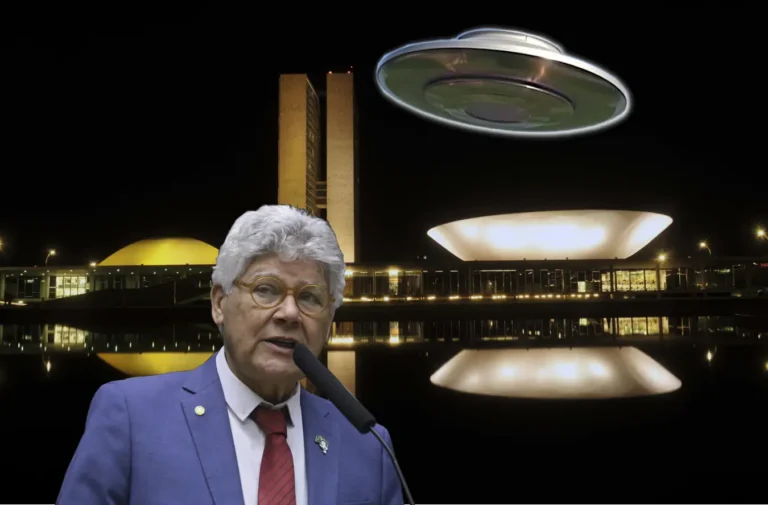 Foto montagem - Prédio do Congresso Nacional por Gustavo Lima e Deputado Chico Alencar via Kayo Magalhães (Câmara dos Deputados). OVNI - Ilustração por IA
