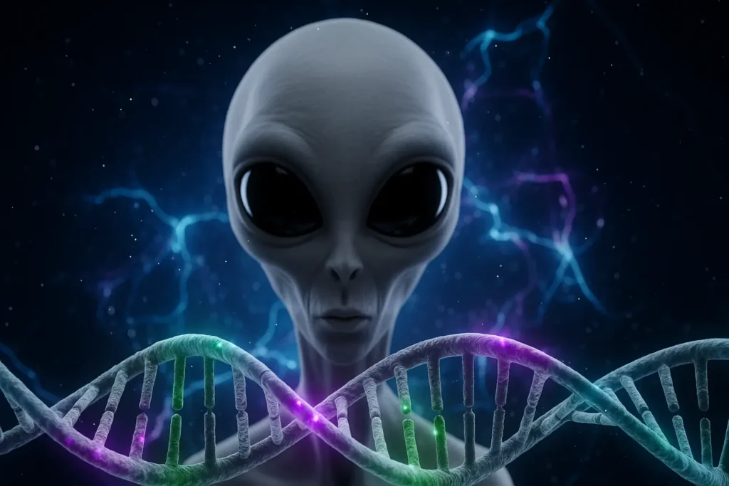 DNA e alienígena (ilustração por IA)