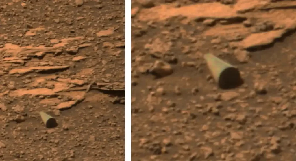 Objeto em forma de cone em Marte desperta novo debate sobre extraterrestres no Planeta Vermelho 1 Um cone em Marte (Reddit: r/UFOs -Usuário fd40)