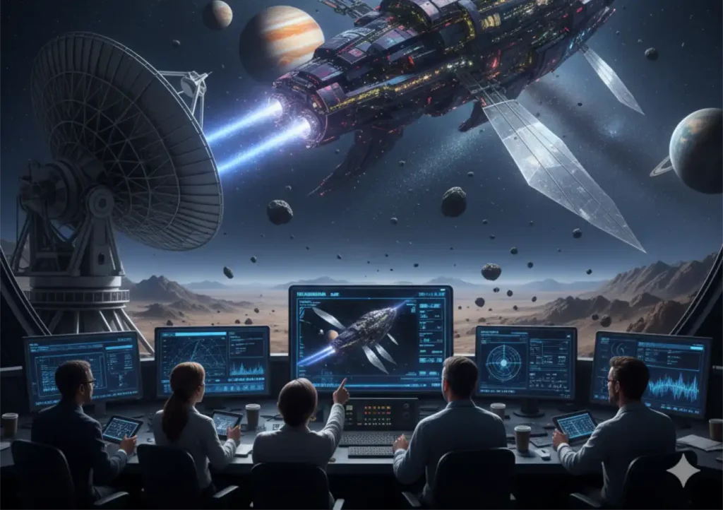 Em preparação para o contato, cientistas apresentam revisão para protocolos de detecção de civilizações extraterrestres inteligentes (Ilustração por IA)
